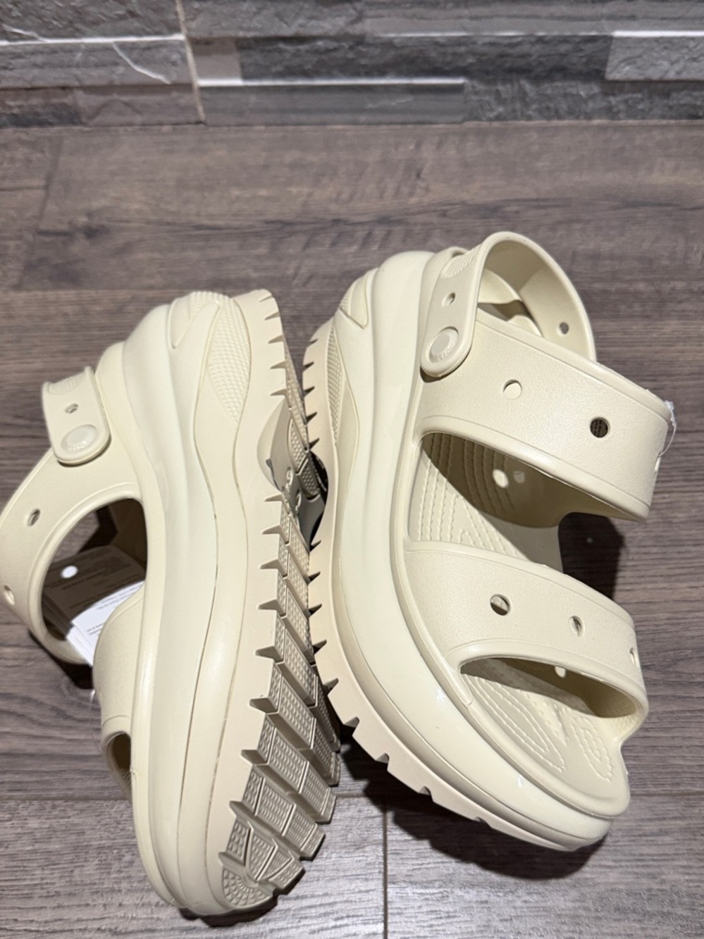 CROCS Cream Platform Double-Strap Sandals - Picture 5 of 9